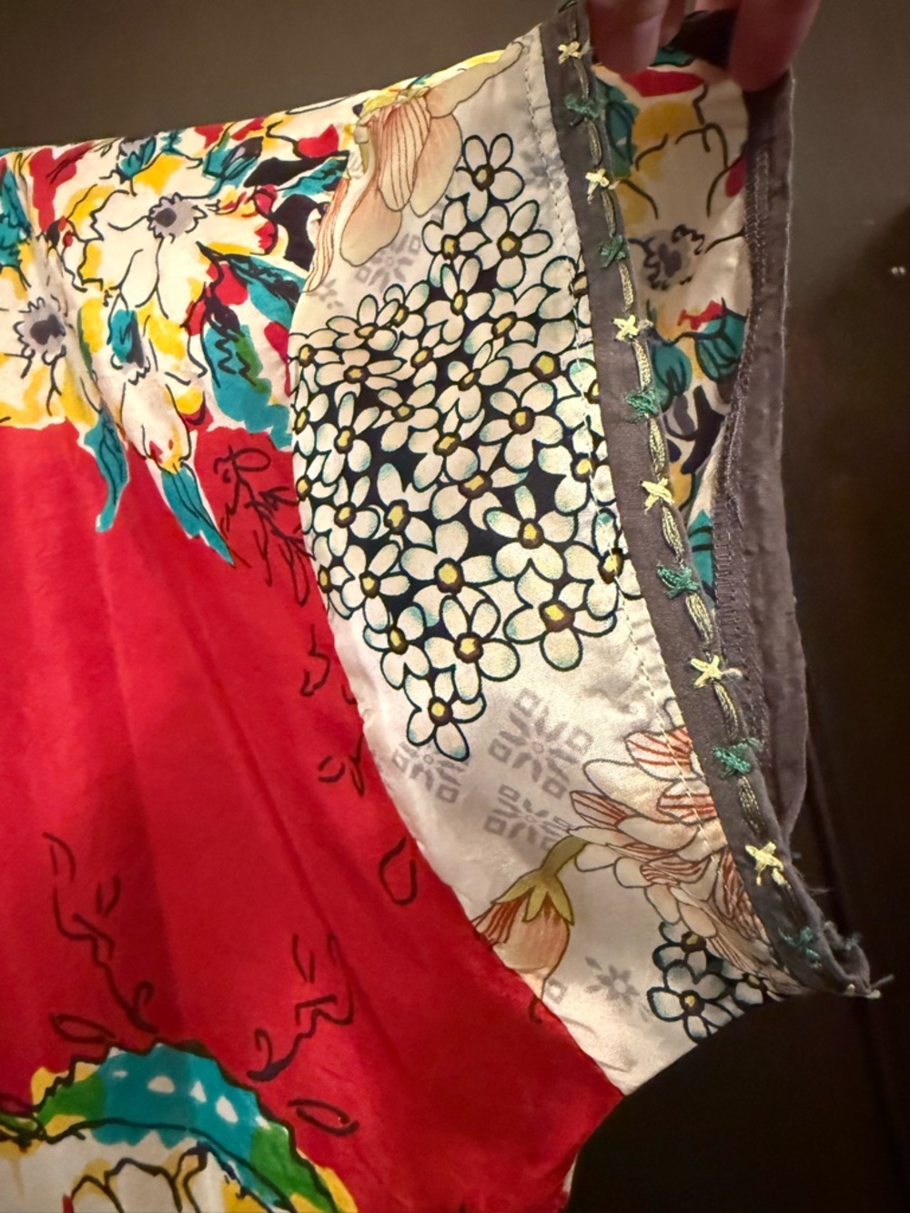 Johnny Was Multicolor Floral Patchwork Midi Dress - Red & Blue Accents - Picture 6 of 8